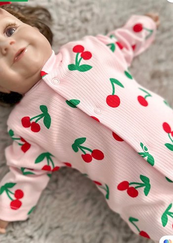 Pembe Kiraz Desenli Kız Bebek Tulum - Görsel 2