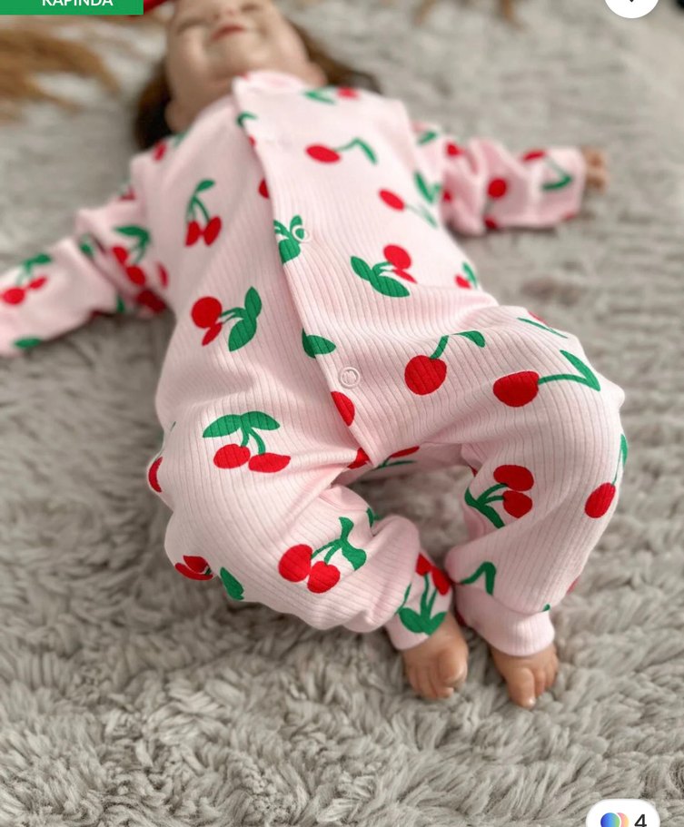 Pembe Kiraz Desenli Kız Bebek Tulum - Görsel 4