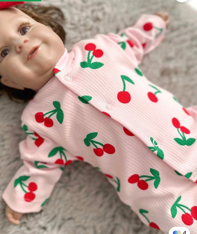 Pembe Kiraz Desenli Kız Bebek Tulum - Görsel 2