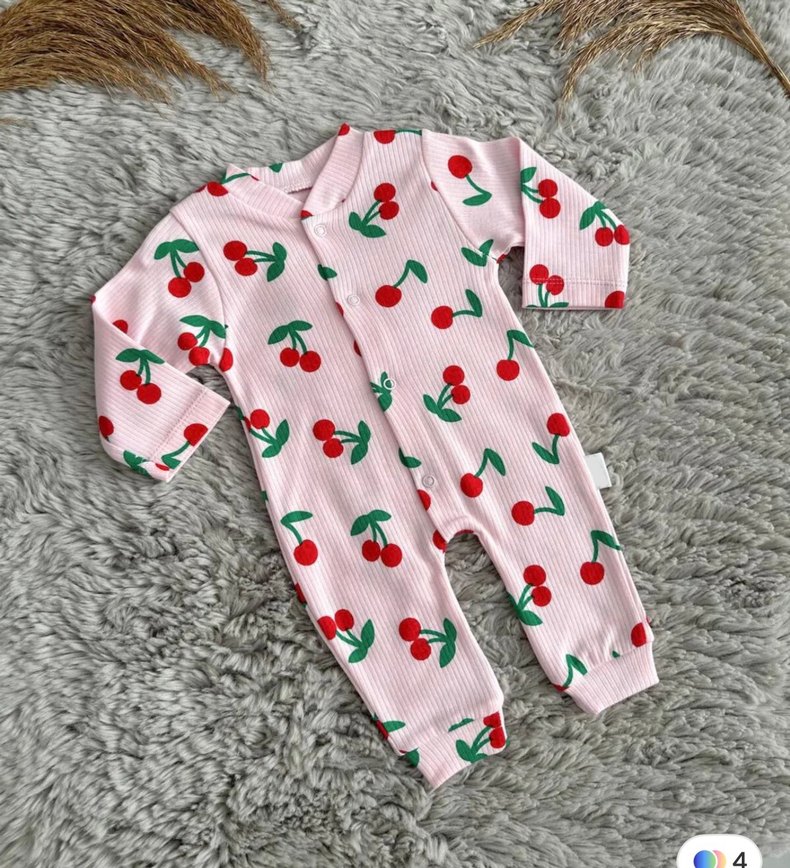 Pembe Kiraz Desenli Kız Bebek Tulum - Görsel 3