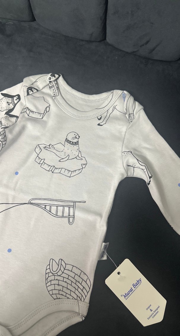 Gri Baskılı Uzun Kollu Bebek Body - Görsel 2