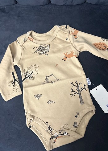 Bej Baskılı Uzun Kollu Bebek Body - Görsel 2