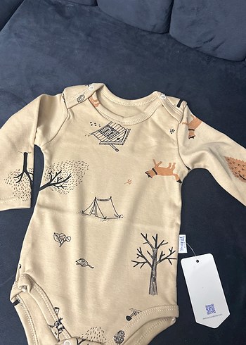 Bej Baskılı Uzun Kollu Bebek Body - Görsel 3