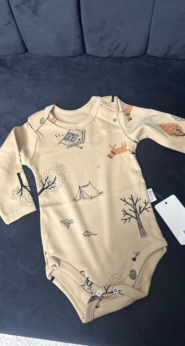 Bej Baskılı Uzun Kollu Bebek Body - Görsel 4