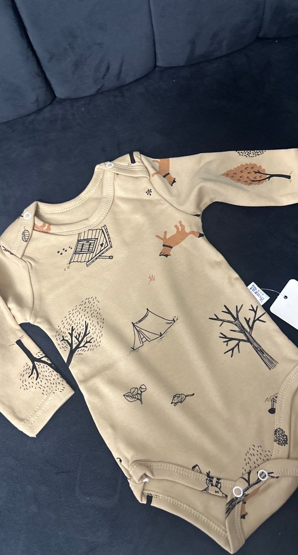 Bej Baskılı Uzun Kollu Bebek Body - Görsel 5