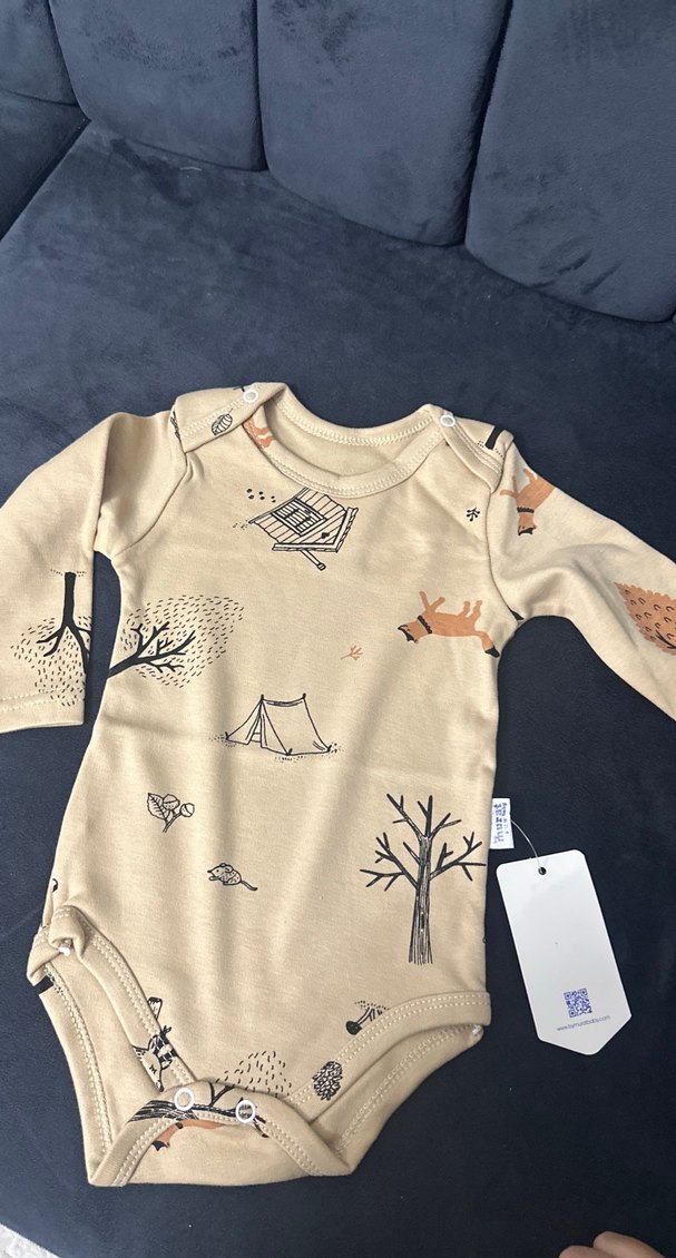 Bej Baskılı Uzun Kollu Bebek Body - Görsel 3