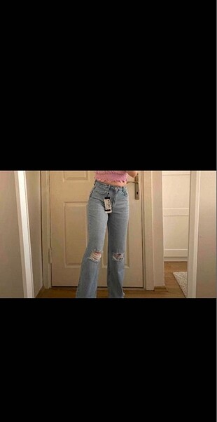 trendyolmilla yırtık detaylı wide leg kot pantolon