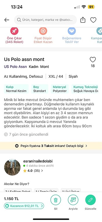 Us Polo assn kadın uzun mont - Görsel 5