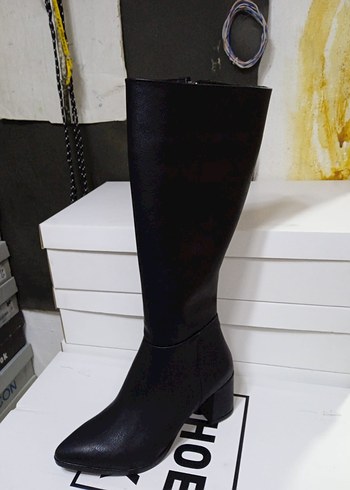 Siyah Deri Dizüstü Stiletto Topuklu Çizme - Görsel 3