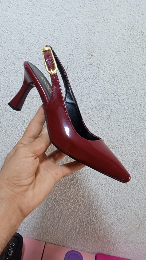 Bordo Parlak Yılan Desenli Tokalı Stiletto - Görsel 2