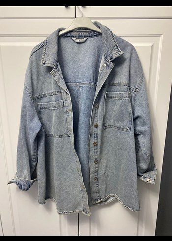 Düğmeli Gri Mavi Kadın Denim Ceket