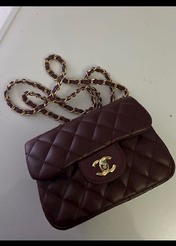 Bordo Deri Zincir Detaylı Chanel Çanta