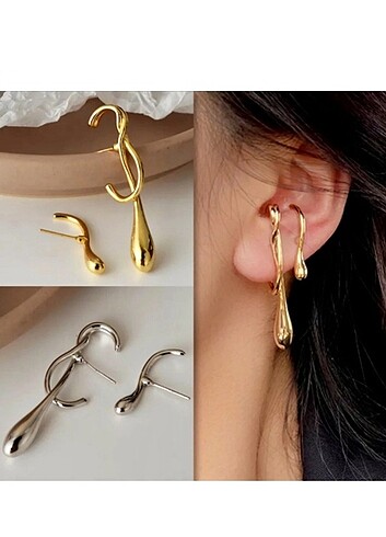 Asimetrik su damlası küpe - Görsel 3