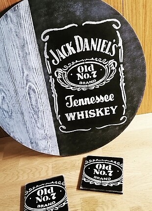 Vintage Jack Daniels sofra sunumluk ve 2 adet Tasarım Taş Bardak