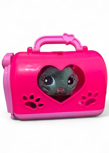 Beden Oyuncak Peluş Kedi ve Pembe Taşıma Kafesi