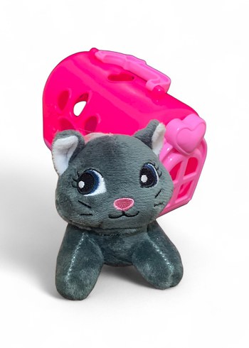 Beden Renk Oyuncak Peluş Kedi ve Pembe Taşıma Kafesi