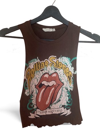 Rolling Stones Baskılı Kahverengi Kolsuz Top