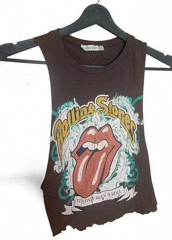 s Beden Rolling Stones Baskılı Kahverengi Kolsuz Top