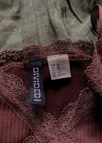 H&M Dantelli Kahverengi Bohem V Yaka Crop Top - Görsel 4