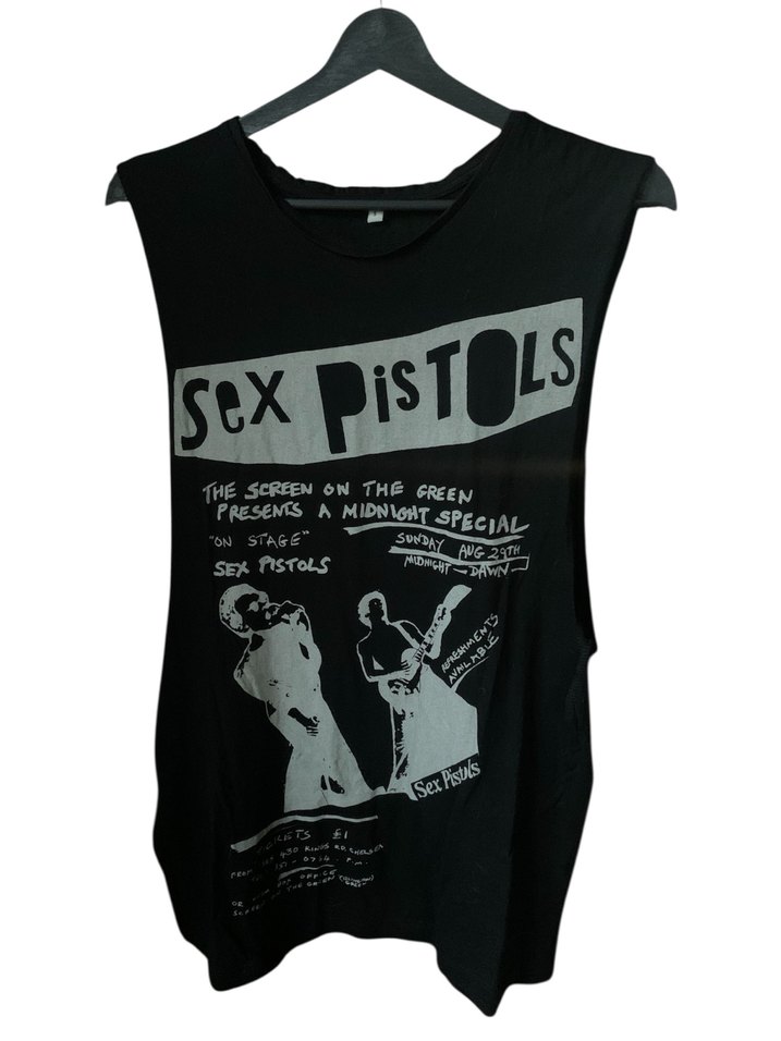 Sex Pistols Baskılı Siyah Kolsuz Punk Üst - Görsel 2
