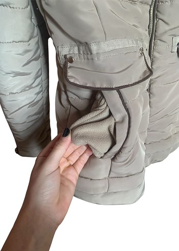 Stradivarius Kürklü Bej Kadın Mont - Görsel 9