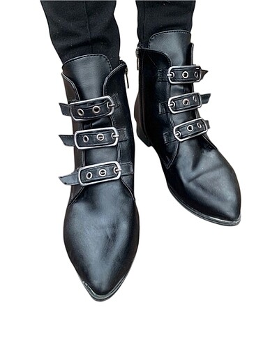 Gotik Victorian Vintage Suni Deri Kısa topuklu bot