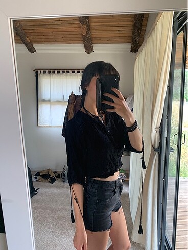 Killstar Müslin Bohem Gotik Püsküllü Crop Bluz