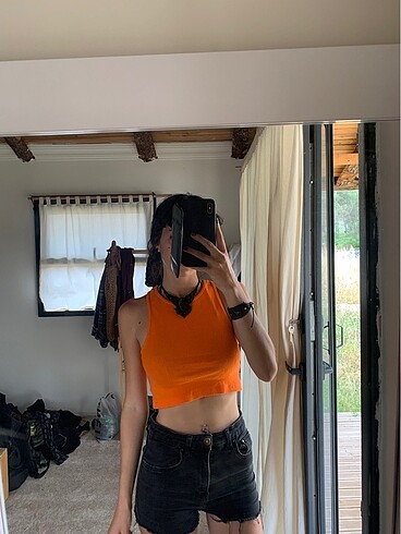 xs Beden Neon Turuncu Crop Top