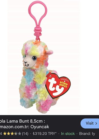 Beden Ty Pastel Renkli Peluş Oyuncak Lama Lola Anahtarlık