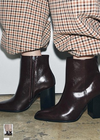 ZARA Kahverengi/Bordo Deri Kadın Topuklu Bot - Görsel 3