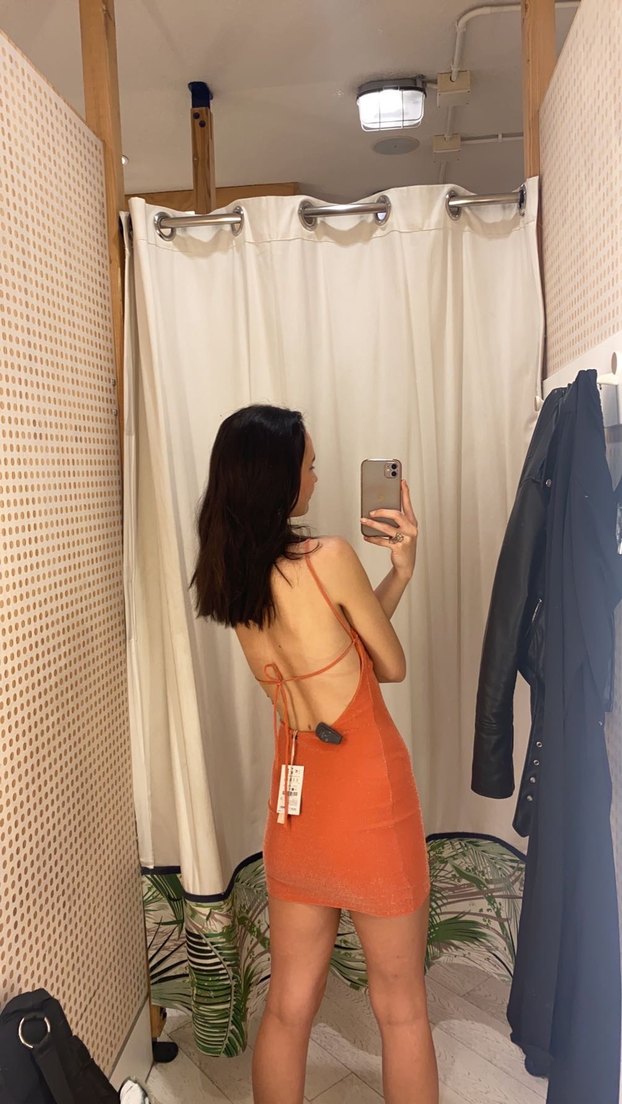 Bershka Turuncu Simli Mini Elbise - Görsel 2