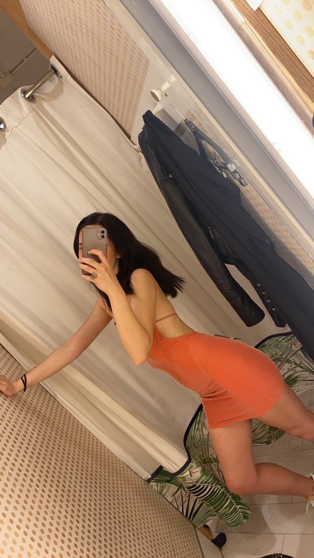 Bershka Turuncu Simli Mini Elbise - Görsel 3