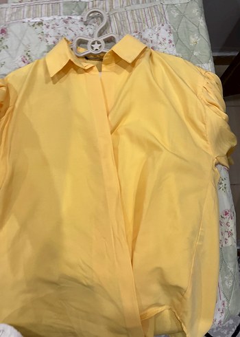l Beden sarı Renk Sarı Düğmeli Loose Fit Mini Kadın Gömlek