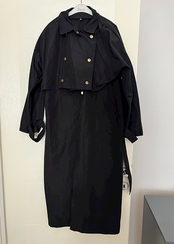 Siyah Uzun Kadın Trençkot Düğmeli - Görsel 6