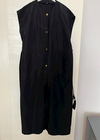 Siyah Uzun Kadın Trençkot Düğmeli - Görsel 5