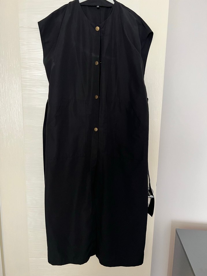 Siyah Uzun Kadın Trençkot Düğmeli - Görsel 5