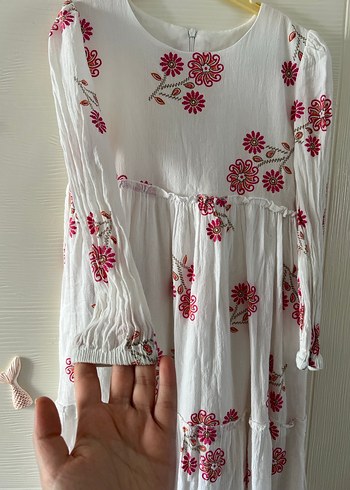 Nakışlı Beyaz Bohem Uzun kız Elbise - Görsel 6