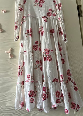 Nakışlı Beyaz Bohem Uzun kız Elbise - Görsel 4