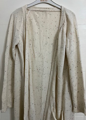 Uzun Beyaz Keten Örgü Hırka - Görsel 3