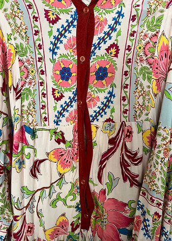 Bohem Çok Renkli Uzun Kollu Uzun Elbise - Görsel 2