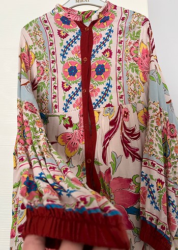 Bohem Çok Renkli Uzun Kollu Uzun Elbise - Görsel 4