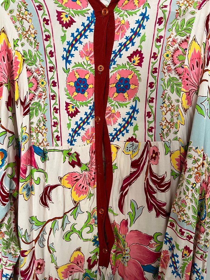 Bohem Çok Renkli Uzun Kollu Uzun Elbise - Görsel 2