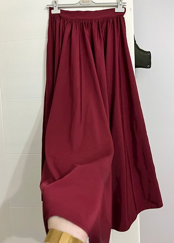 Bordo Uzun Drapeli Kadın Etek - Görsel 4