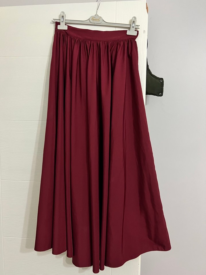 Bordo Uzun Drapeli Kadın Etek - Görsel 3
