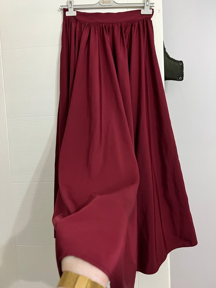 Bordo Uzun Drapeli Kadın Etek - Görsel 4
