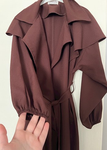 Kahverengi Uzun Kadın Trençkot - Görsel 6