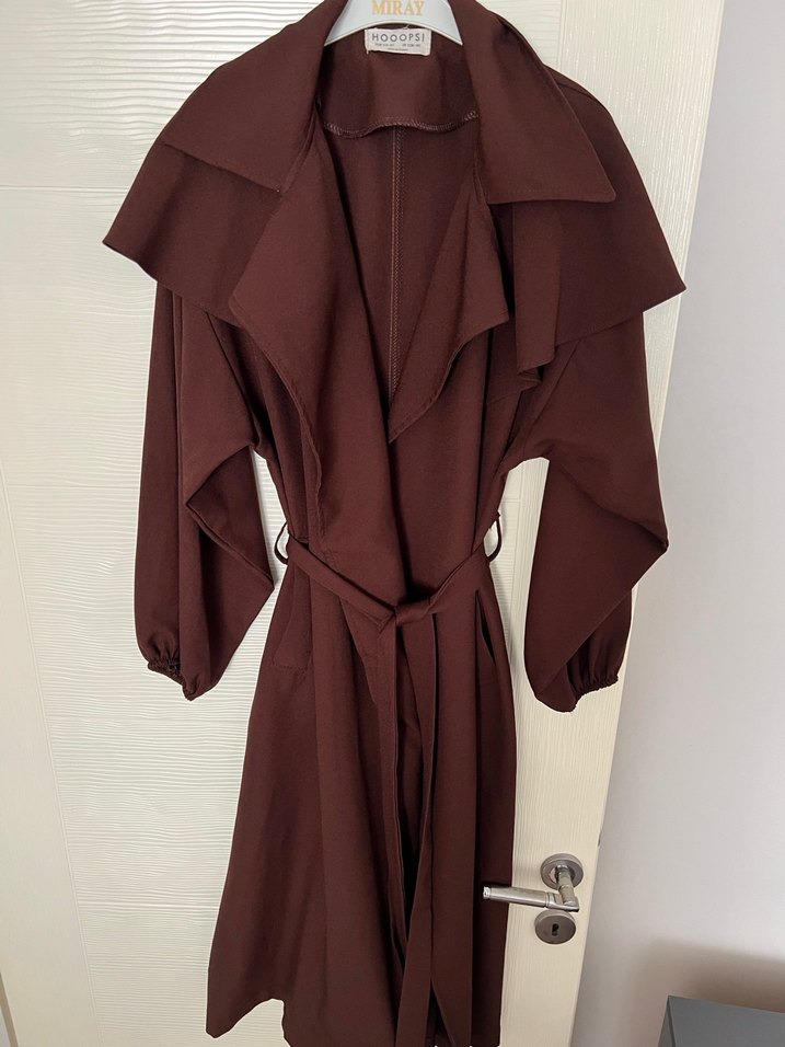 Kahverengi Uzun Kadın Trençkot - Görsel 5