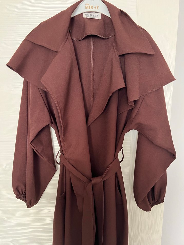 Kahverengi Uzun Kadın Trençkot - Görsel 3