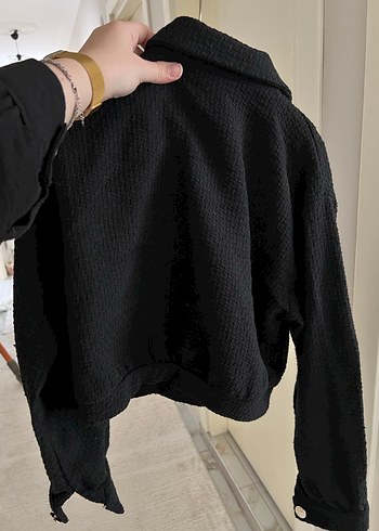 Düğmeli Siyah Kadın Keten Ceket - Görsel 3