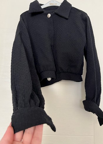 Düğmeli Siyah Kadın Keten Ceket - Görsel 4